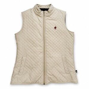 Newport Polo Club Quilted Fleece Lined Vest Beige Cream Women's Large Full Zip